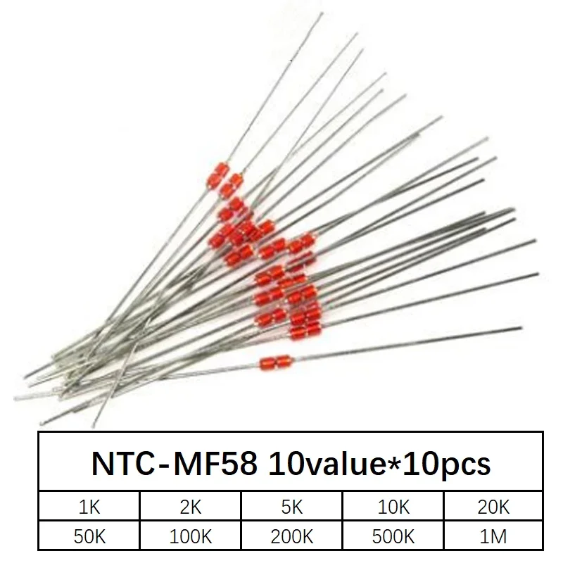 100 adet=10 değer*10 adet NTC Termistör Direnç Kiti NTC-MF58 1 K 2 K 5 K 10 K 20 K 50 K 100 K 200 K 500 K 1 M + / -5% 3950B
