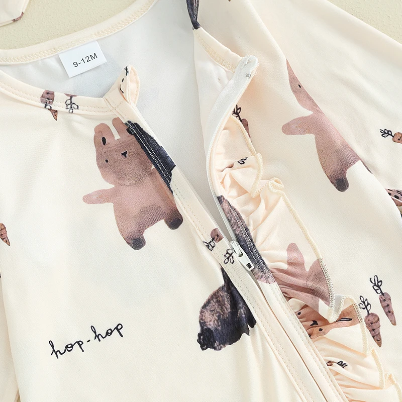 Bebek Kız Paskalya Kıyafet Uzun Kollu Tavşan Havuç Romper Tulum Fırfır Fermuar Sevimli Bebek Tavşan Giysileri