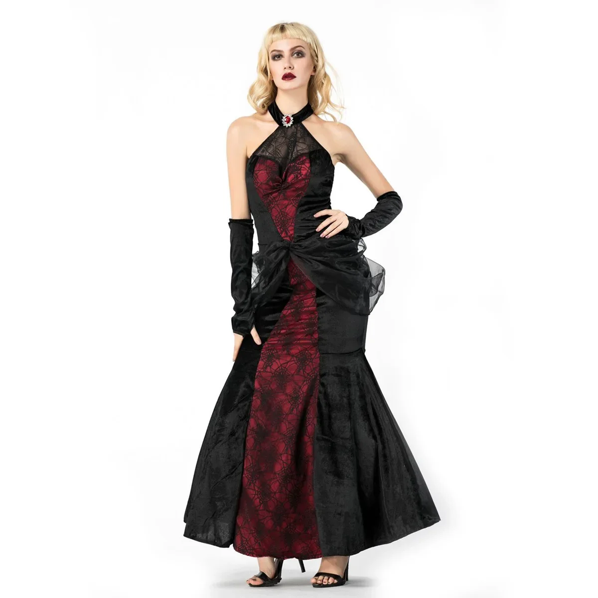 Vampir Kraliçe Cosplay Yetişkin Kraliçe Vampirler kostüm Cadılar Bayramı Fantezi parti elbisesi Kadınlar Gotik Performans Üniforma