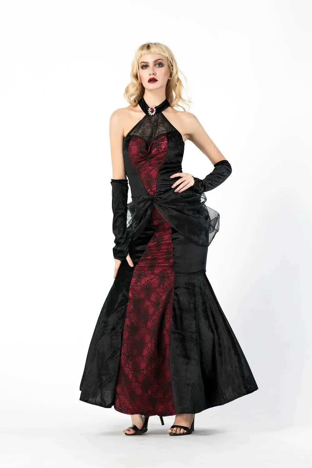 Vampir Kraliçe Cosplay Yetişkin Kraliçe Vampirler kostüm Cadılar Bayramı Fantezi parti elbisesi Kadınlar Gotik Performans Üniforma