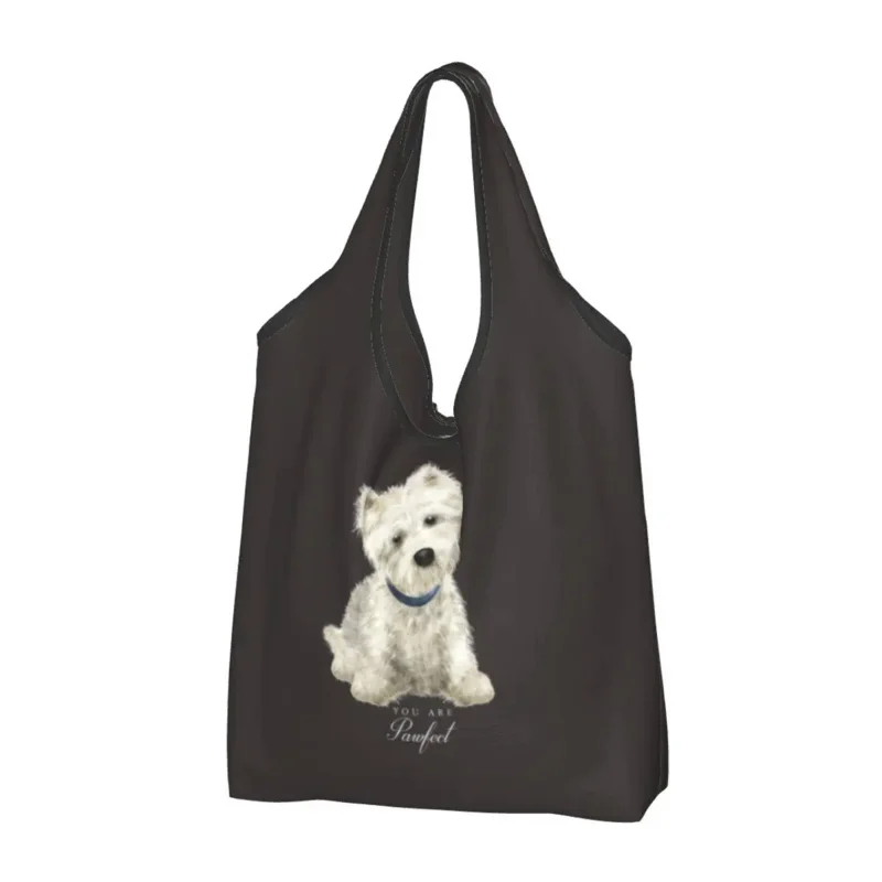 Sevimli West Highland Beyaz Terrier Köpek Bakkal alışveriş çantası Moda Alışveriş kol çantası Çanta Taşınabilir Westie Köpek Çanta