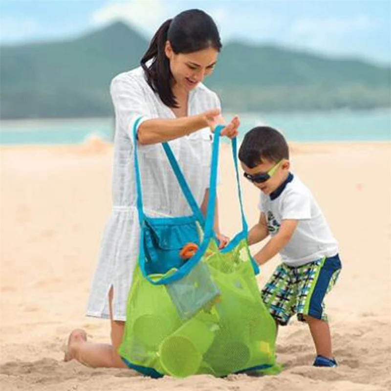 Açık Plaj Örgü Çanta Çocuk Kum Uzakta Katlanabilir Taşınabilir Çocuklar plaj oyuncakları Giysi Çanta Oyuncak Depolama Çeşitli Eşyalar Organizatör Çantası