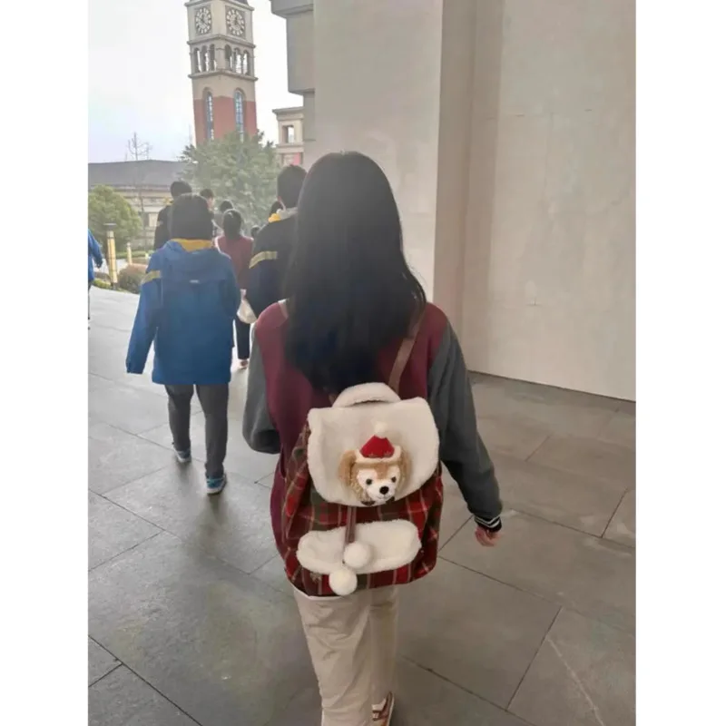 Yeni Noel Çanta Kadınlar İçin Navidad Kırmızı Ekose Sırt Çantası Büyük Kapasiteli Seyahat Çantası Sırt Çantası Kawaii okul çantası Üniversite Öğrencisi İçin