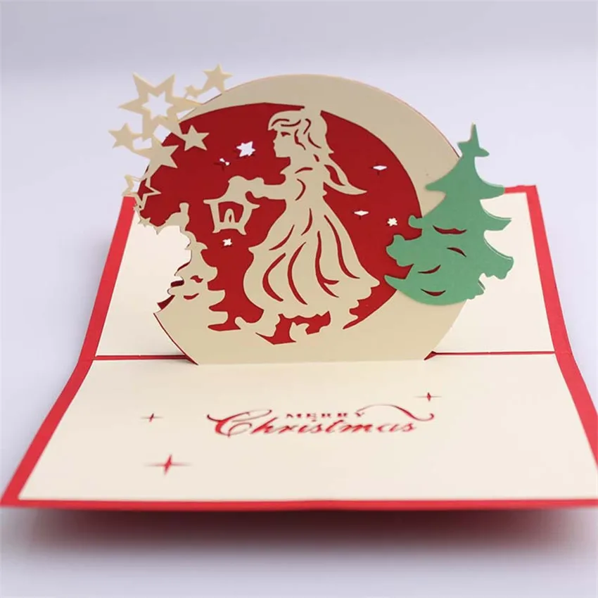 1 Takım Pop-Up 3D Noel Kartpostallar Hediyeler Kart Zarf Kiti, sevgililer Günü Noel Partisi Davetiye Tebrik Kartları