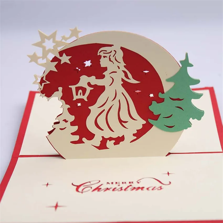 1 Takım Pop-Up 3D Noel Kartpostallar Hediyeler Kart Zarf Kiti, sevgililer Günü Noel Partisi Davetiye Tebrik Kartları