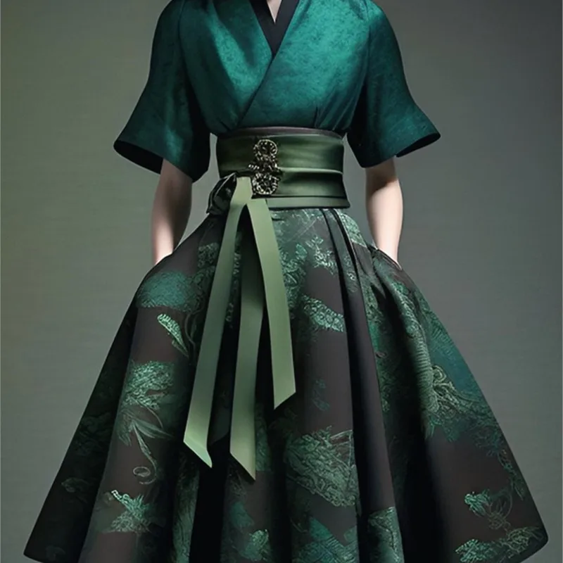Çin Tarzı Hanfu Elbise Modifiye At Yüz Etek yüzen ışık Brokar Mix Maç Günlük Kadınlar 2023 Erken Sonbahar Elbise Kostüm