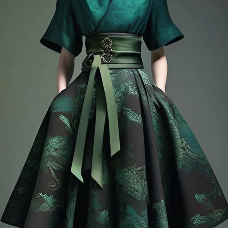Çin Tarzı Hanfu Elbise Modifiye At Yüz Etek yüzen ışık Brokar Mix Maç Günlük Kadınlar 2023 Erken Sonbahar Elbise Kostüm