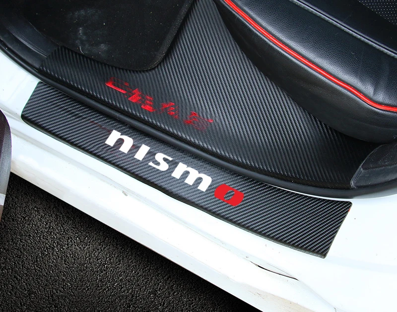 Araba styling 4 adet karbon fiber aşınma plakası nismo koruma çıkartmaları Nissan Tiida Teana Skyline X-trail Araba aksesuarları