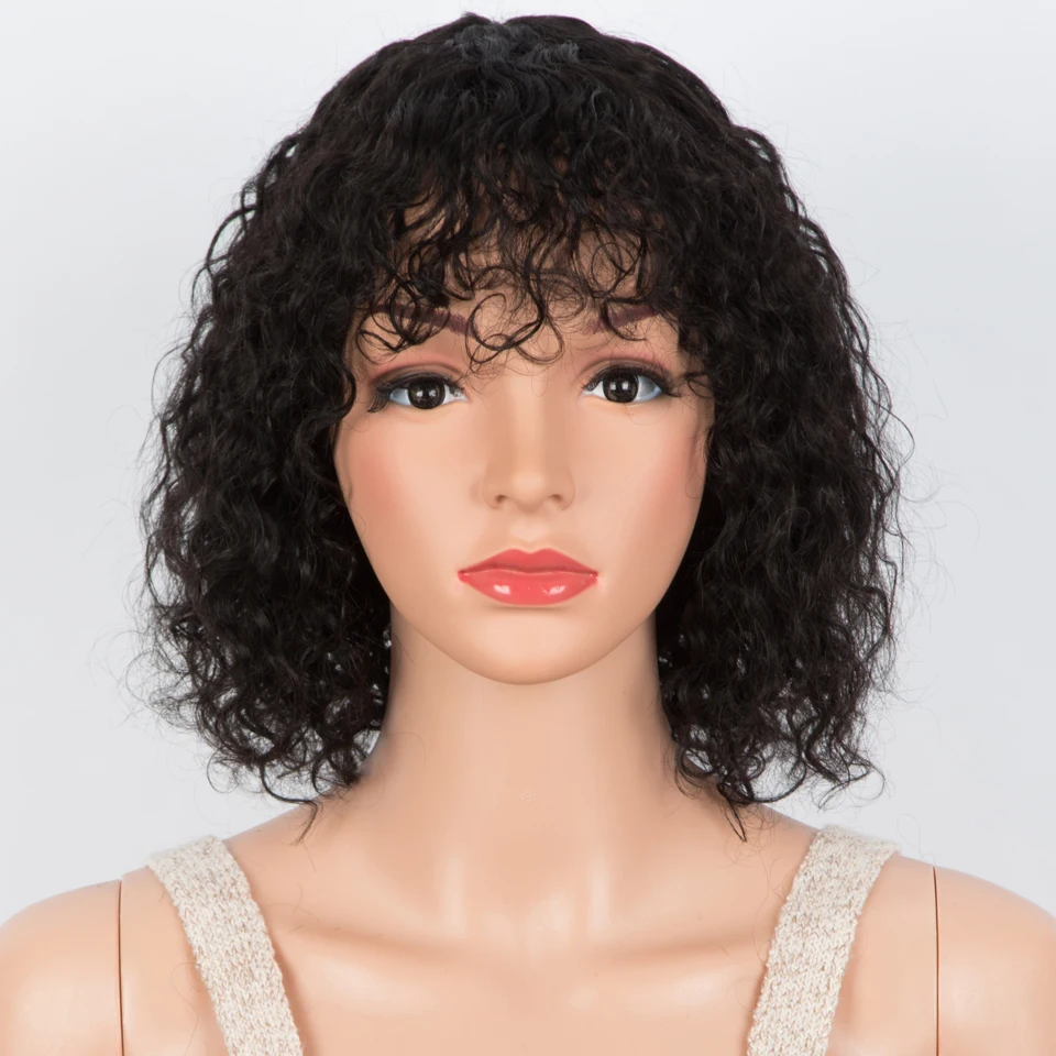 Şık kıvırcık insan saçı Peruk Kadınlar İçin Jerry Kıvırcık Kısa Peri Kesim Bob Brezilyalı insan Saçı peruk Patlama İle P1B / 30 Vurgulamak Peruk