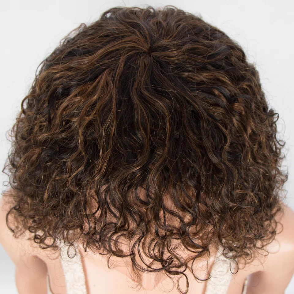 Şık kıvırcık insan saçı Peruk Kadınlar İçin Jerry Kıvırcık Kısa Peri Kesim Bob Brezilyalı insan Saçı peruk Patlama İle P1B / 30 Vurgulamak Peruk