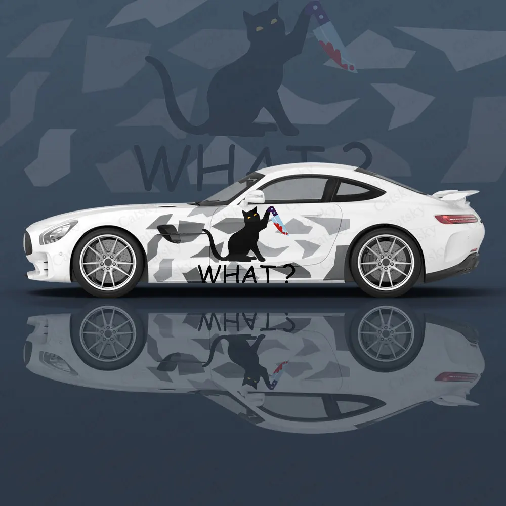 Siyah Kedi Araba Grafik Çıkartması Korumak Tam Vücut Yan Vinil Wrap Modern Tasarım Hayvanlar Görüntü Hood Wrap Sticker Dekoratif Araba Çıkartması