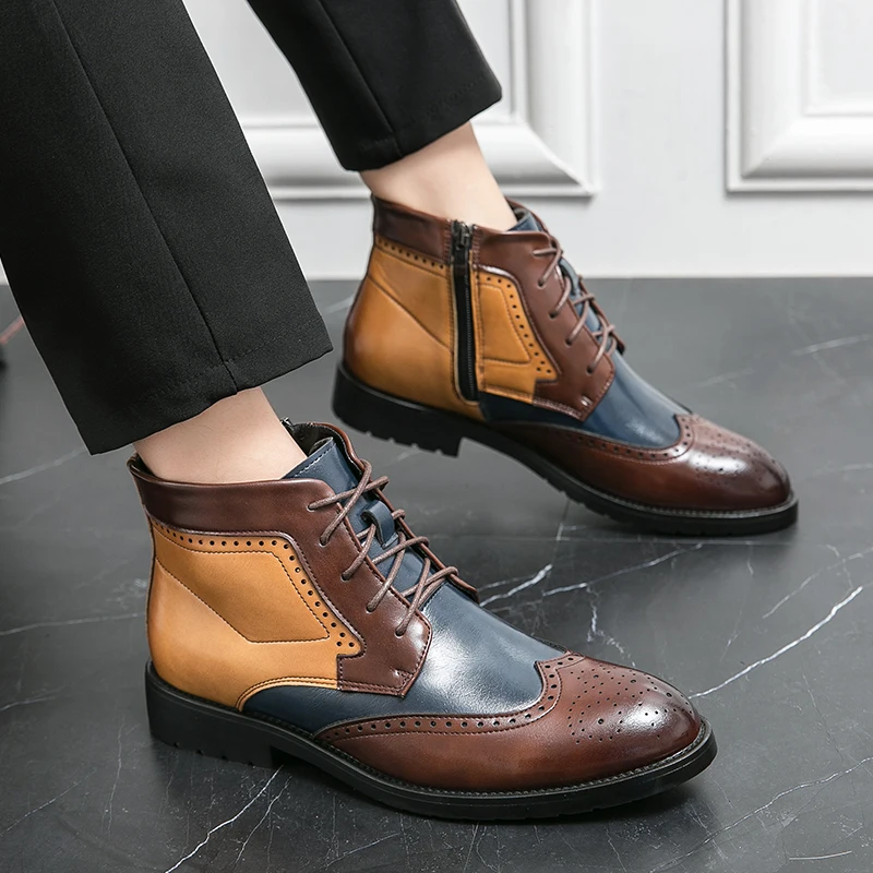 Erkek El Yapımı Özelleştirme Hakiki deri ayakkabı Tasarımcısı İlkbahar ve Sonbahar Botları erkek Lüks Moda Yüksek Top deri ayakkabı