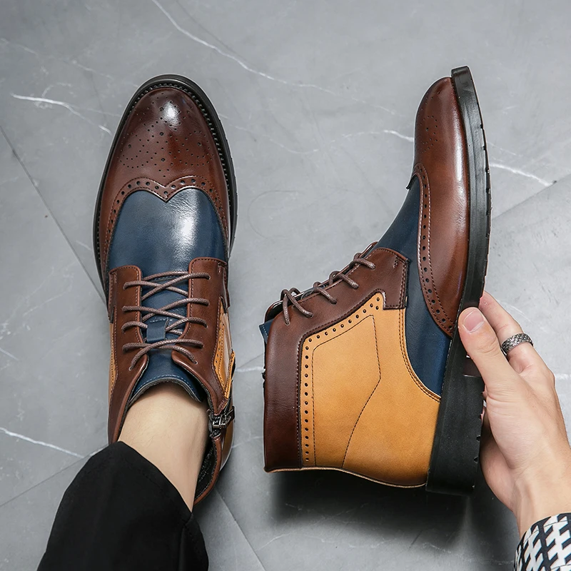 Erkek El Yapımı Özelleştirme Hakiki deri ayakkabı Tasarımcısı İlkbahar ve Sonbahar Botları erkek Lüks Moda Yüksek Top deri ayakkabı