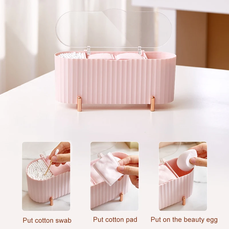 Masaüstü Kozmetik saklama kutusu Toz geçirmez Makyaj Organizatör Pamuk Pedleri Temizleme Bezi Güzellik Yumurta Tutucu Banyo Takı Organizatör