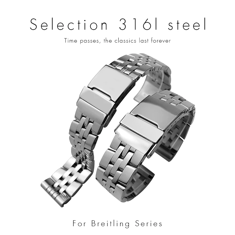 PCAVO 20mm 22mm 24mm Gümüş Paslanmaz Çelik saat kayışı Breitling Premier Avenger Süper Okyanus Bilek Bilezik Metal İzle