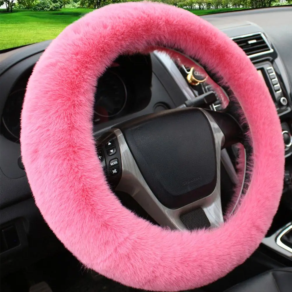 Kabarık Araba direksiyon kılıfı 15 inç Moda Kış Sıcak Bulanık Araç Tekerlek Koruyucu Kadınlar Kızlar Bayanlar için