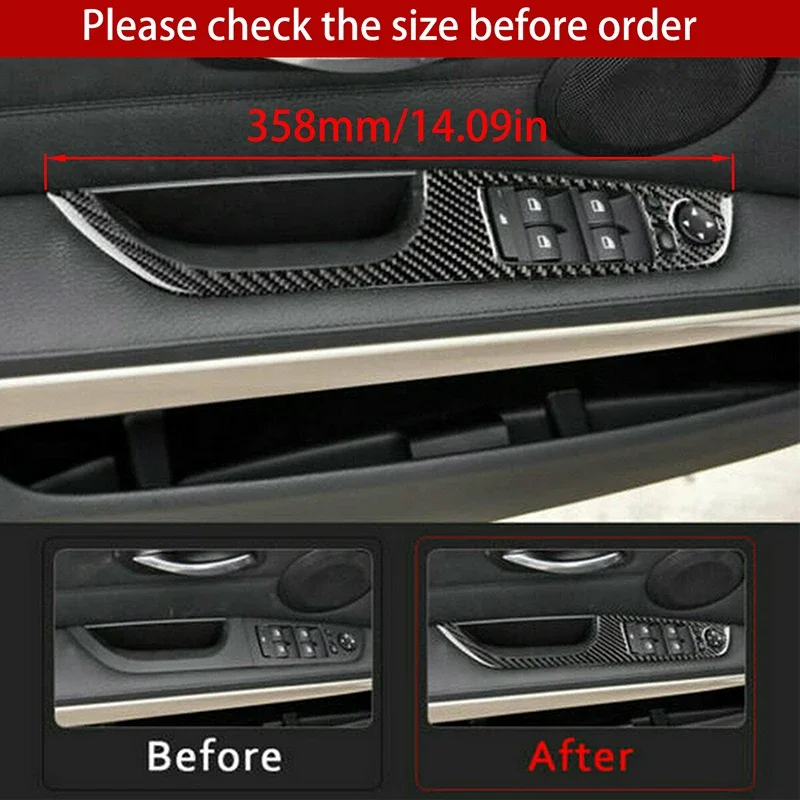 4 Adet 35.8 cm / 37.8 cm Karbon Fiber LHD Araba Kapı Pencere Anahtarı düğme kapağı Düzeltir Sticker BMW 3 Serisi E90 2005-2010 2011 2012