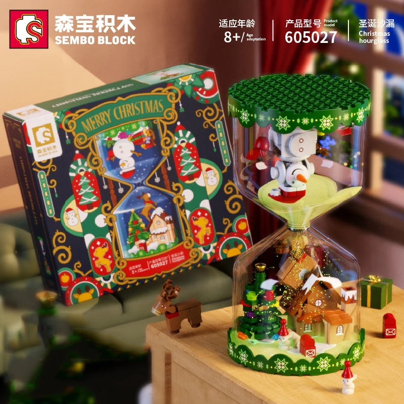 Noctilucent Kum Saati Yapı Taşları Noel Ağacı Modeli Santa Kristal Müzik Kutusu Monte Tuğla Noel çocuk için oyuncak Hediyeler