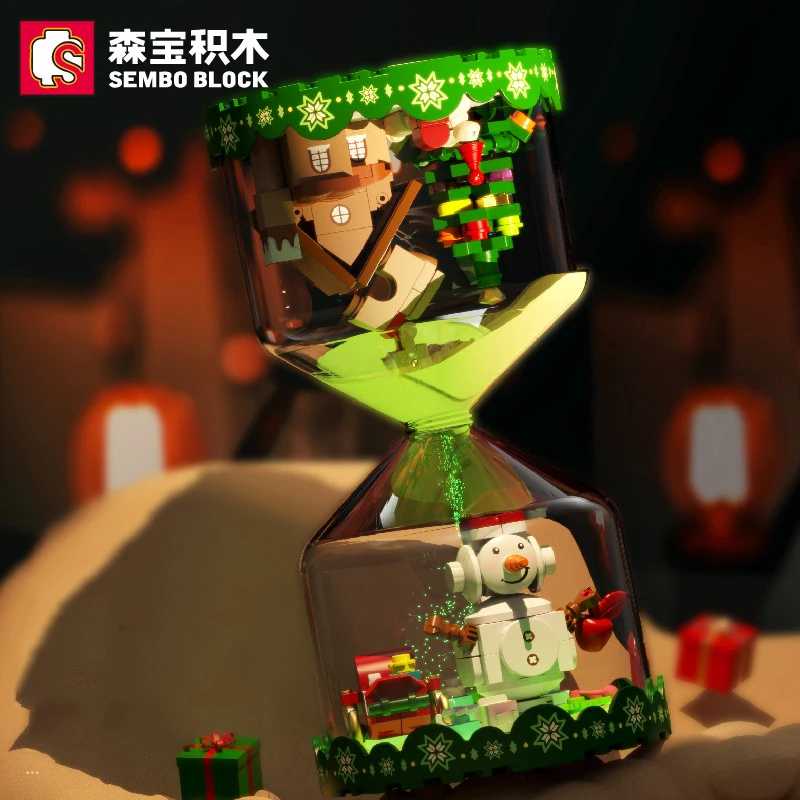 Noctilucent Kum Saati Yapı Taşları Noel Ağacı Modeli Santa Kristal Müzik Kutusu Monte Tuğla Noel çocuk için oyuncak Hediyeler