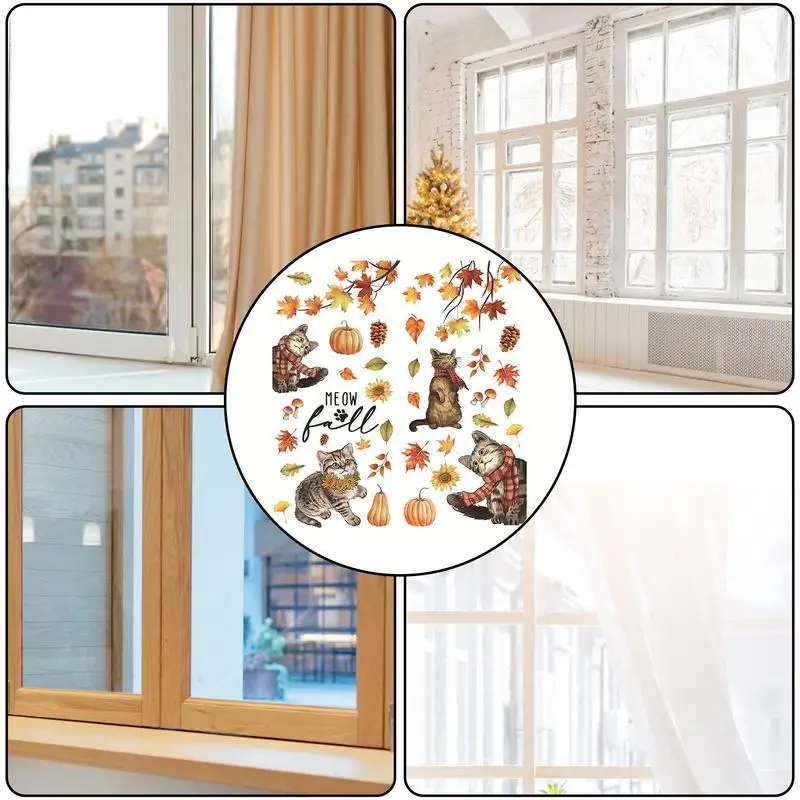 Sonbahar Pencere Tutunur Pencere Sonbahar Güz Tutunur Kullanımlık Kabak Akçaağaç Yaprakları Sticker Çıkartmaları Vitrin Yatak Odası