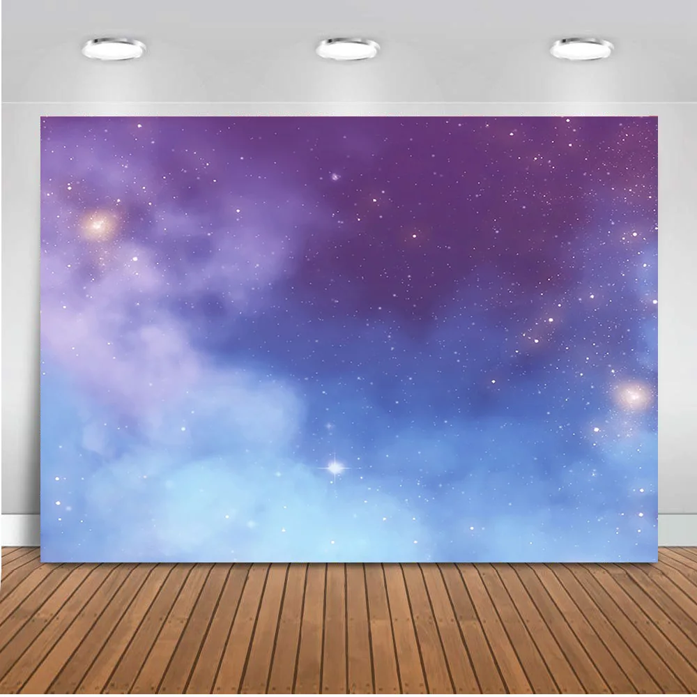 Fotoğraf Backdrop Yıldızlı Gökyüzü Gökkuşağı Arka Plan Parlak Yıldız Bulut Evren Yenidoğan Bebek Fotoğraf Arka Planında Mor Mavi