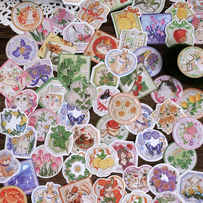 46 adet kawaii çiçek Kedi Dekoratif Kutulu Etiketler Scrapbooking Etiket Günlüğü Kırtasiye Albümü Telefon Kupası Günlüğü Planlayıcısı