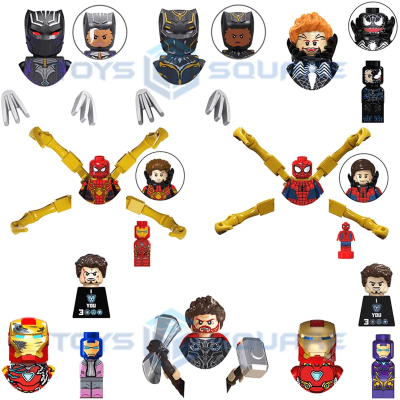 Örümcek Demir Siyah Thor Adam Panter Modeli Blokları MOC Tuğla Seti Hediyeler Oyuncaklar Çocuklar İçin TV6202
