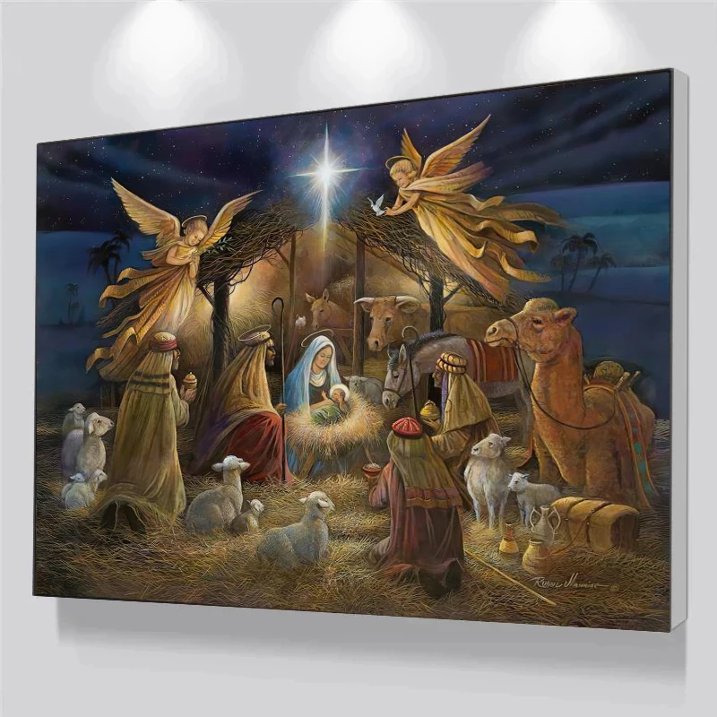 İsa mesih'in doğuşu duvar sanatı tuval yağlıboya Doğuş Sahnesi yılbaşı dekoru Modern Yağlıboya Kilise Duvar Dekor Cuadros