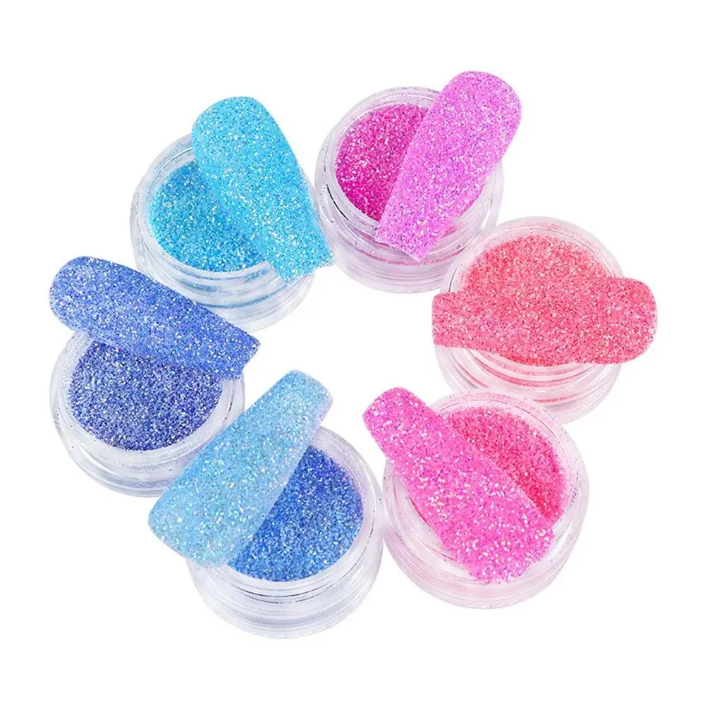 6 Renkler / set Holografik Mikro Toz Şeker parlak tırnak tozu Karışık Şeker Renkler Kıvılcım Tırnak Charm Şeker Mikro Tırnak Tozu