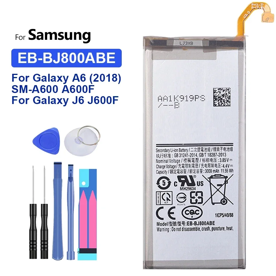 Pil EB-BJ800ABE Samsung Galaxy A6 (2018) SM-A600 A600F Galaxy J6 J600F 3000mAh Yüksek Kalite Batteria + Ücretsiz Araçlar