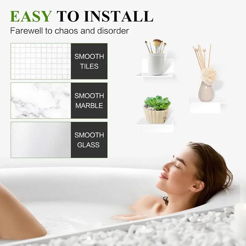 Duvara Monte Banyo Yüzen Raflar 4 ADET Su Geçirmez kendinden Yapışkanlı Ekran Standı Beyaz Depolama Rafı Cep Telefonları Takı için