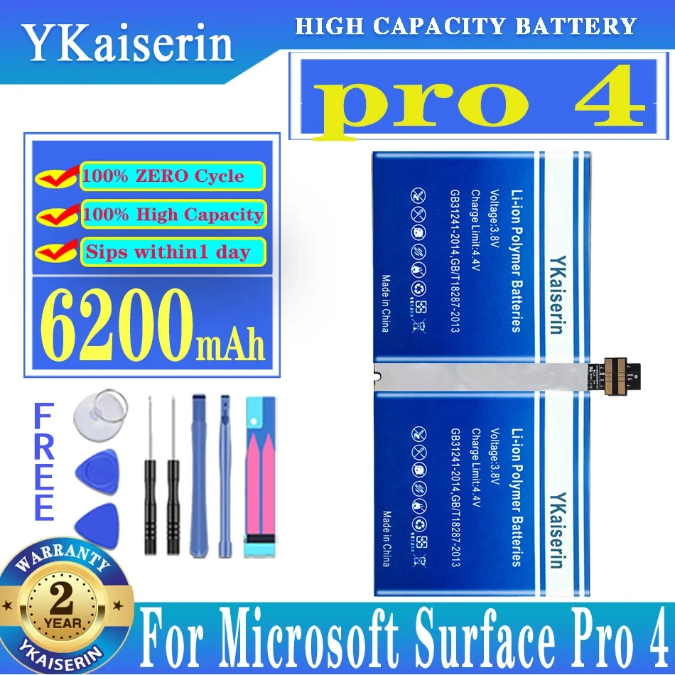YKaiserin Microsoft Surface Pro 4 Için 6200 mAh Yedek Pil Pro4 1724 12.3 Tablet 7.5 V Batterij + Parça Kodu Ücretsiz Aracı