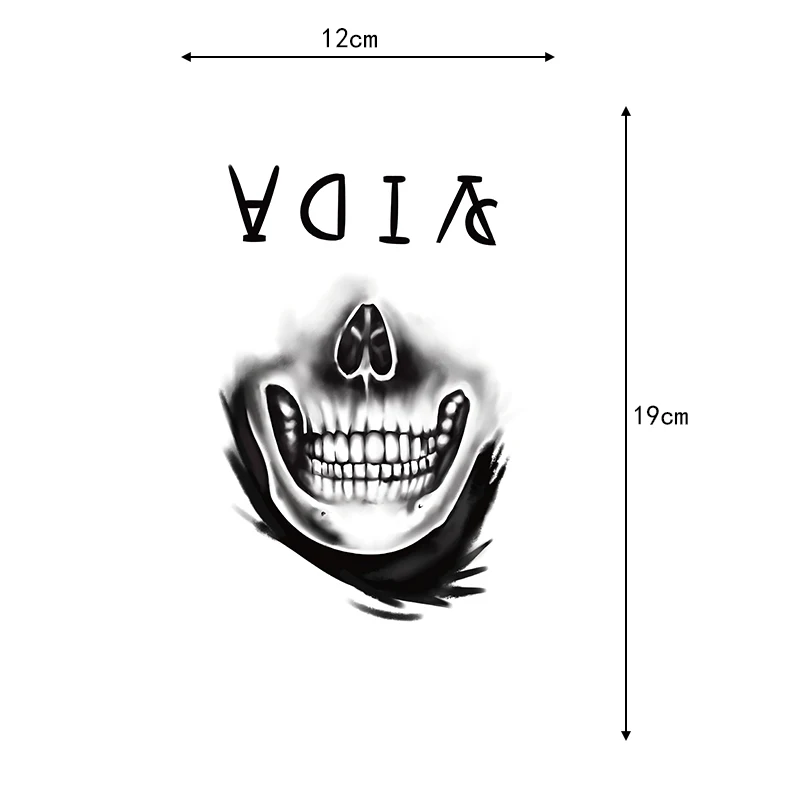 Kafatası İngilizce alfabe dövme etiket 1 boyutu 12-19 cm