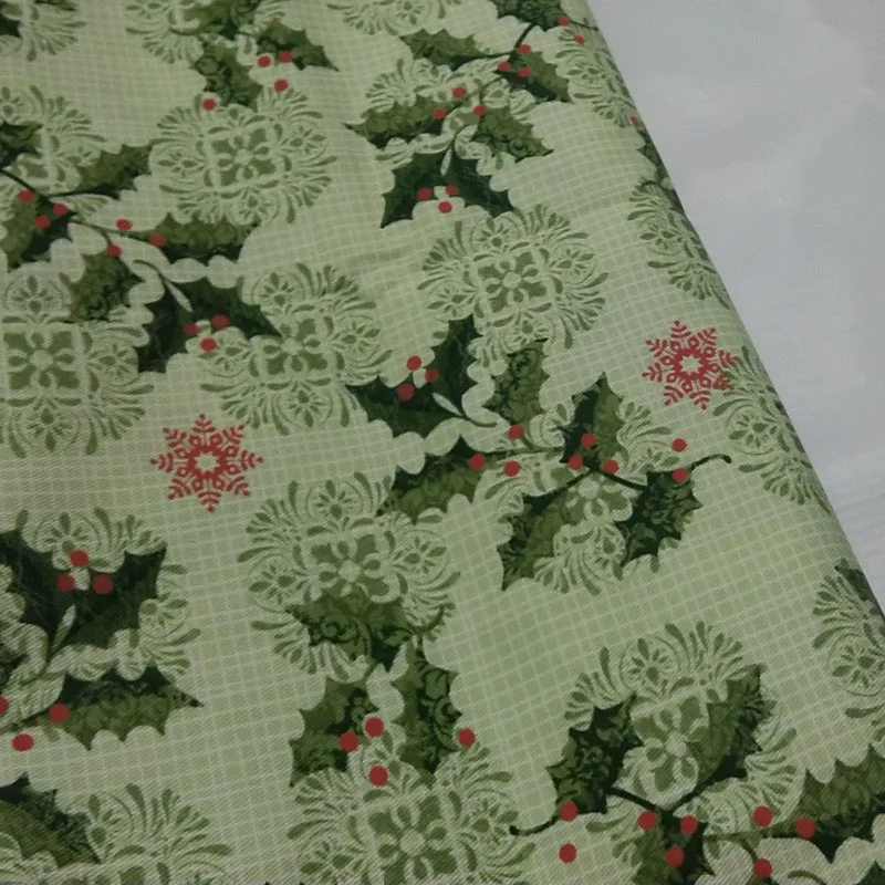 Güzel Noel Yeşil Yaprak Kırmızı Kiraz Kar Tanesi Baskılı Pamuklu Kumaş 50x70cm Noel Kumaş Patchwork Kumaş Elbise Ev Dekorasyon