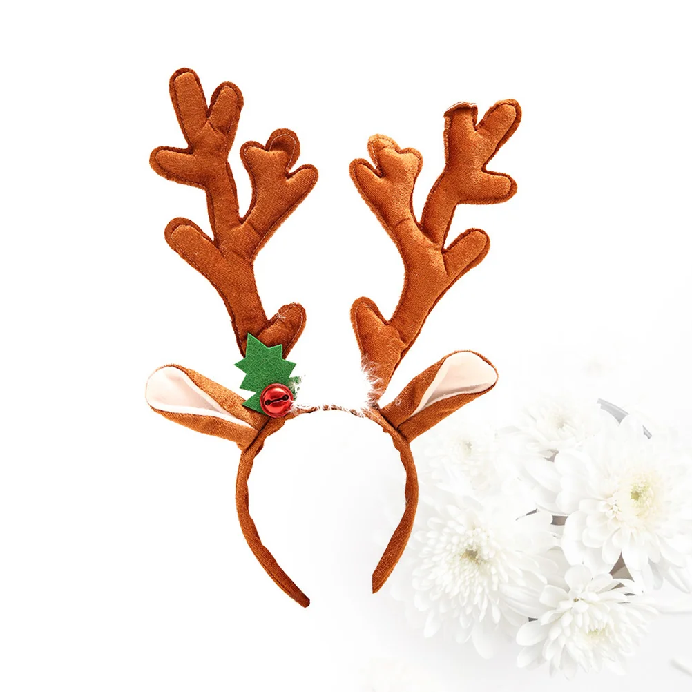 Noel büyük boynuz tasarım saç kumaş Headdress parti malzemeleri saç dekorasyon için (kahve)