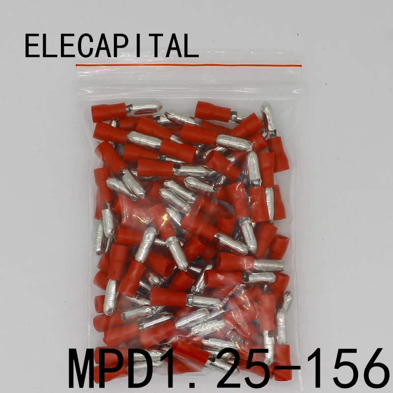 MPD1. 25-156 MPD1-156 100 ADET Mermi Şeklinde erkek Yalıtım Ortak Tel Bağlayıcı Elektrik Sıkma Terminali AWG22-16 MPD
