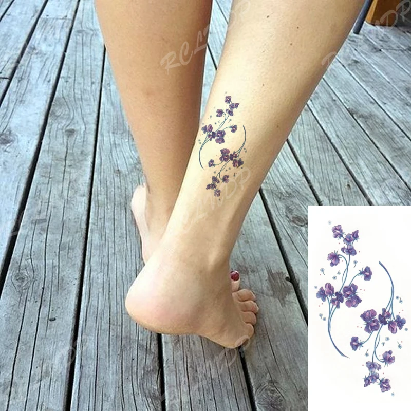 Su geçirmez Geçici Dövme Etiket Mor lavanta çiçeği Kol Geri El Bacak Flaş Dövme Sahte Dövme Vücut Sanatı Kadınlar Erkekler için