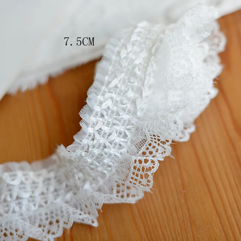 4 Metre / grup 7 cm genişliğinde Beyaz pilili streç dantel giyim etek manşet yaka konfeksiyon dantel malzeme SC104