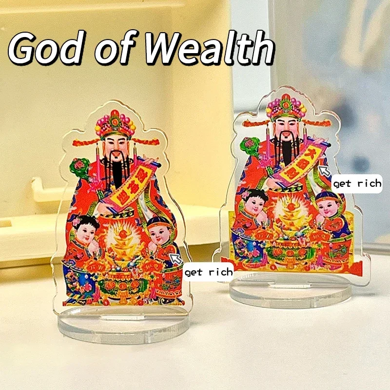 Zenginlik tanrısı Masaüstü Süs Akrilik Para Tanrı Heykelcik ofis masası Dekorasyon Çin Tanrı Figürleri Durum Ev Dekor