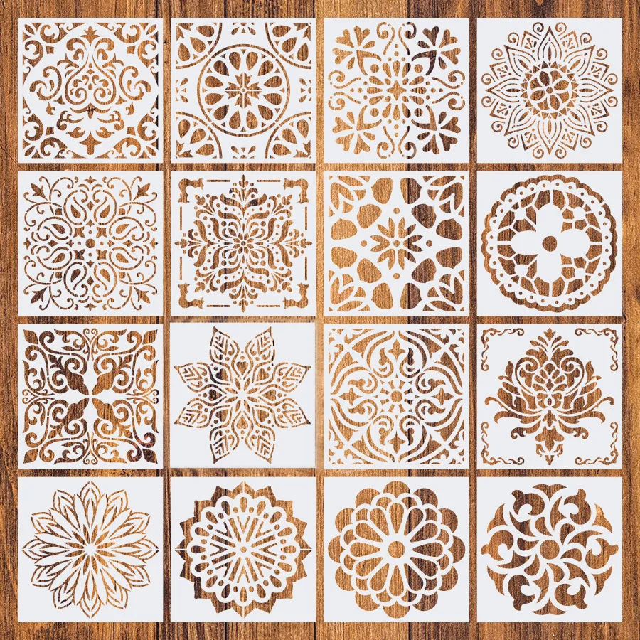 15 * 15cm Geometri Mandala Yuvarlak DIY Katmanlı Şablonlar Boyama Karalama Defteri Boyama Kabartma Albümü Dekoratif Şablon