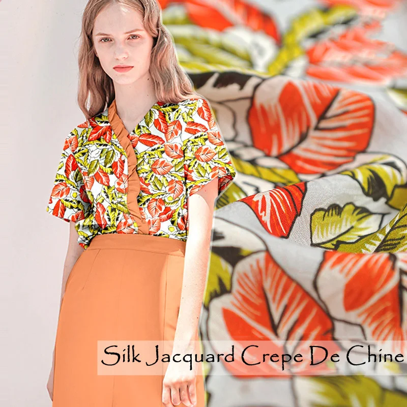 Yeluo Chang'an 14mm Jakarlı Krep De Belkemiği İlkbahar Yaz İpek Kumaş DIY Elbise kadın Şifon Saten Baskı Tasarımcı Kumaş