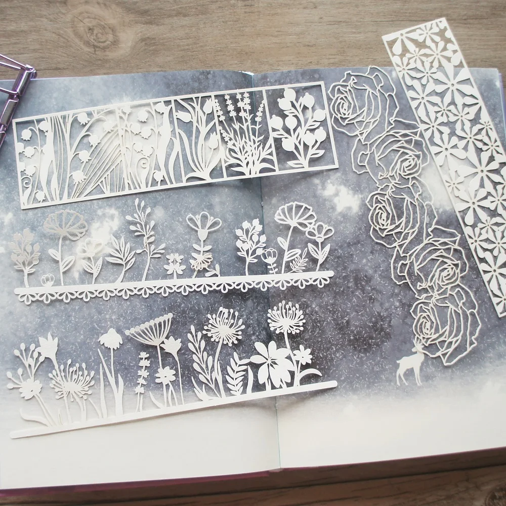 5 Adet Beyaz Kağıt Hollow Out Çiçek Bitki Çerçeve Tasarımı Hediye dekorasyon kağıdı Yaratıcı kraft el işi kağıdı Scrapbooking Arka Plan DIY