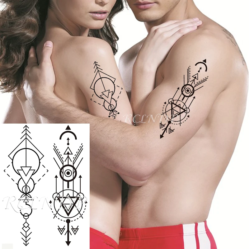 Su geçirmez Geçici Dövme Etiket Ok Üçgen Totem Geometrik Sembol Sahte Dövme Flaş Dövme Kol Vücut Sanatı Erkekler Kadınlar için