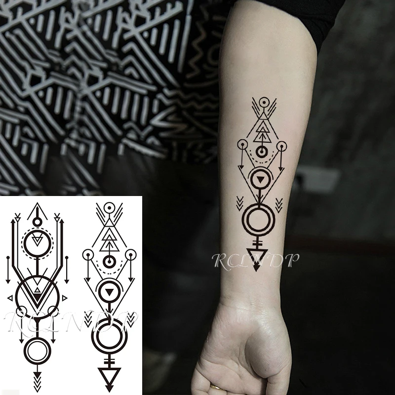 Su geçirmez Geçici Dövme Etiket Ok Üçgen Totem Geometrik Sembol Sahte Dövme Flaş Dövme Kol Vücut Sanatı Erkekler Kadınlar için