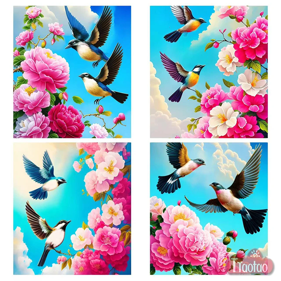 5D Çiçek Manzara Saksağan Çapraz Dikiş Elmas Boyama Dıy Taklidi Tam Kare Yuvarlak Mozaik Kuş Resim Çerçevesiz Duvar