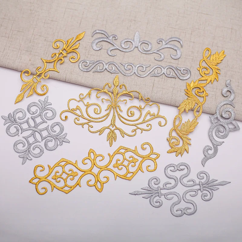 1 ADET Nakış Dantel Çiçek Yama Demir Dikiş Motifleri Rozetleri Tamir Giyim Konfeksiyon Gümüş Altın Çıkartmalar Aplike El Sanatları 
