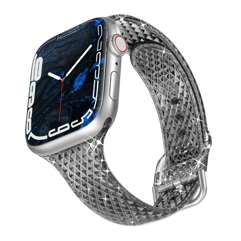 Uygun Apple Watch Nesil 1-8 ve Ultra SE Elmas Temizle saat kayışı Bilek kayışı 38 40 41mm 42 44 45 49mm