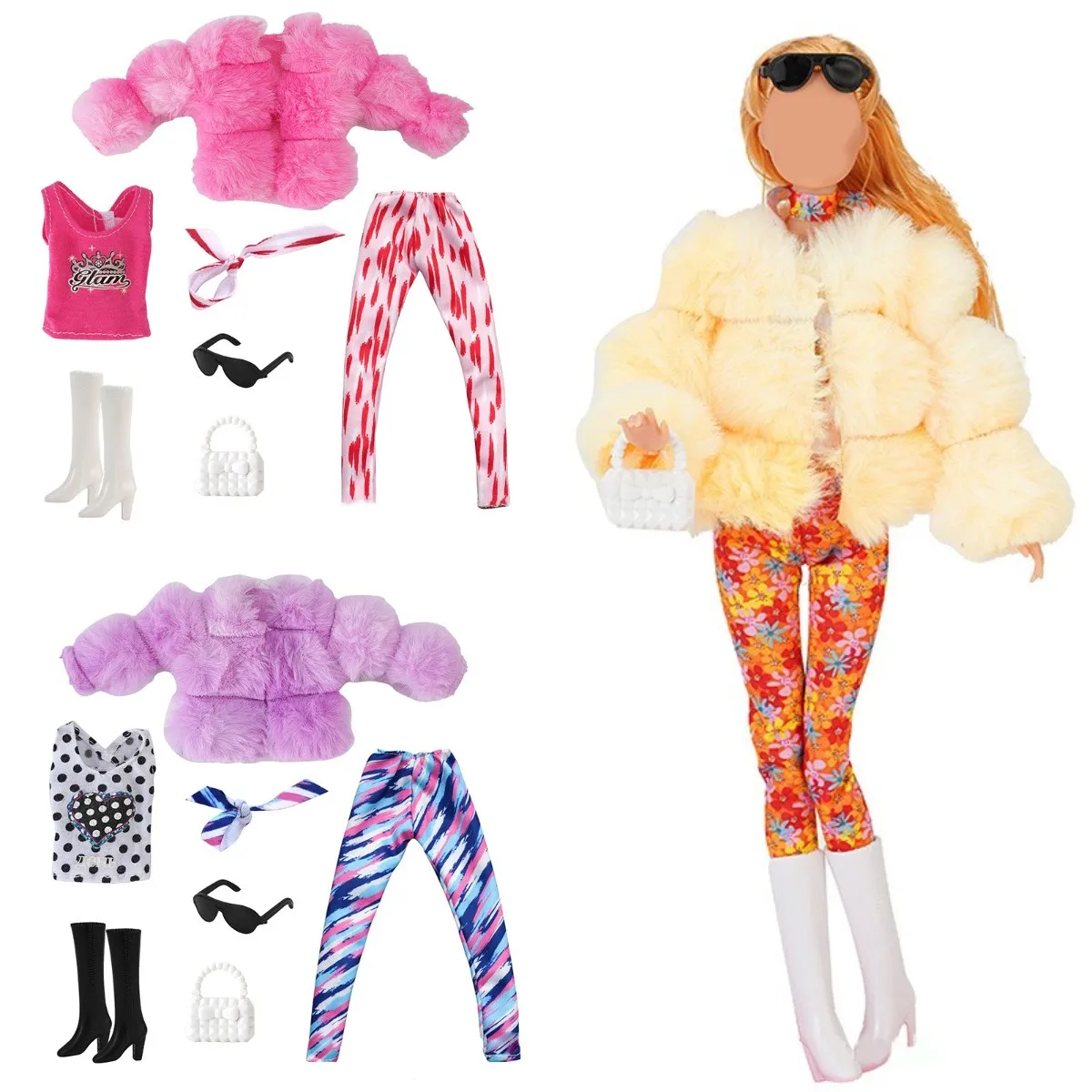 1 Takım Moda 30CM oyuncak bebek giysileri Kış Peluş Kürk Ceket Pantolon Giyim oyuncak bebek giysileri Dollhouse Aksesuarları Kız Oyuncak Hediyeler