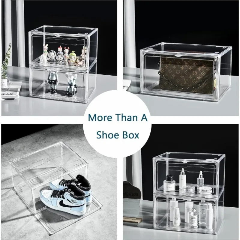 6 Paket Ayakkabı Kutuları, Şeffaf Akrilik Plastik Ayakkabı Kutuları İstiflenebilir, Katlanabilir Damla Ön Ayakkabı saklama kutuları Kapaklı Konteyner