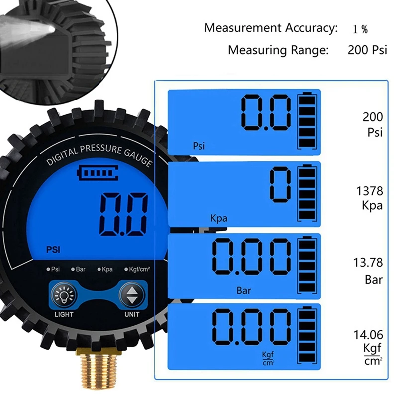 3X Lastik Basınç Göstergesi Dijital Lastik Test Cihazı Ekran Hava basınçlı manometre Hızlı Bağlantı Çoğaltıcı Konu 1/8